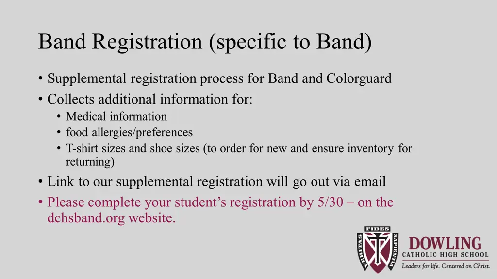 band registration specific to band