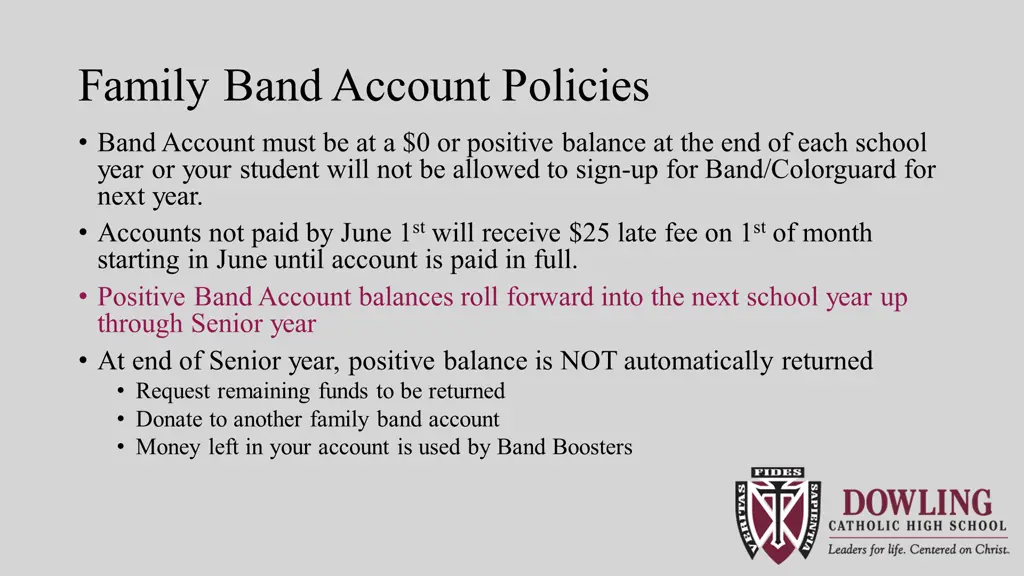 family band account policies