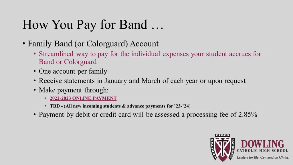 how you pay for band