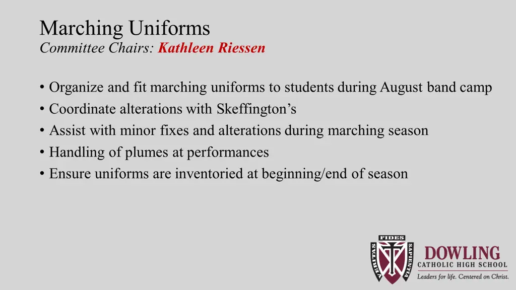 marching uniforms committee chairs kathleen