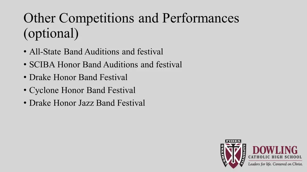 other competitions and performances optional