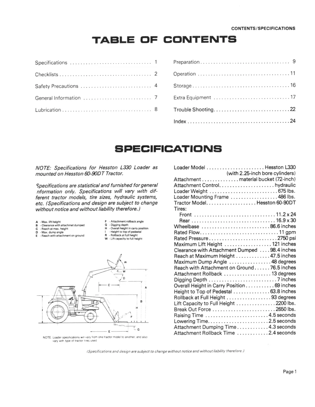 contents specifications