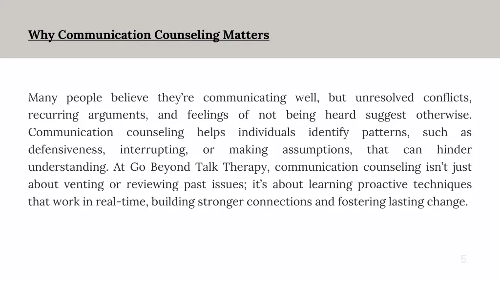 why communication counseling matters