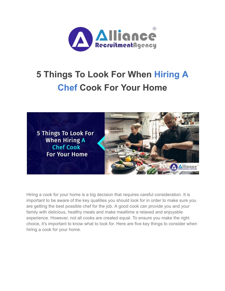 5 things to look for when hiring a chef cook