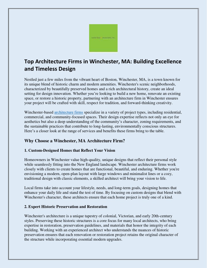 top architecture firms in winchester ma building