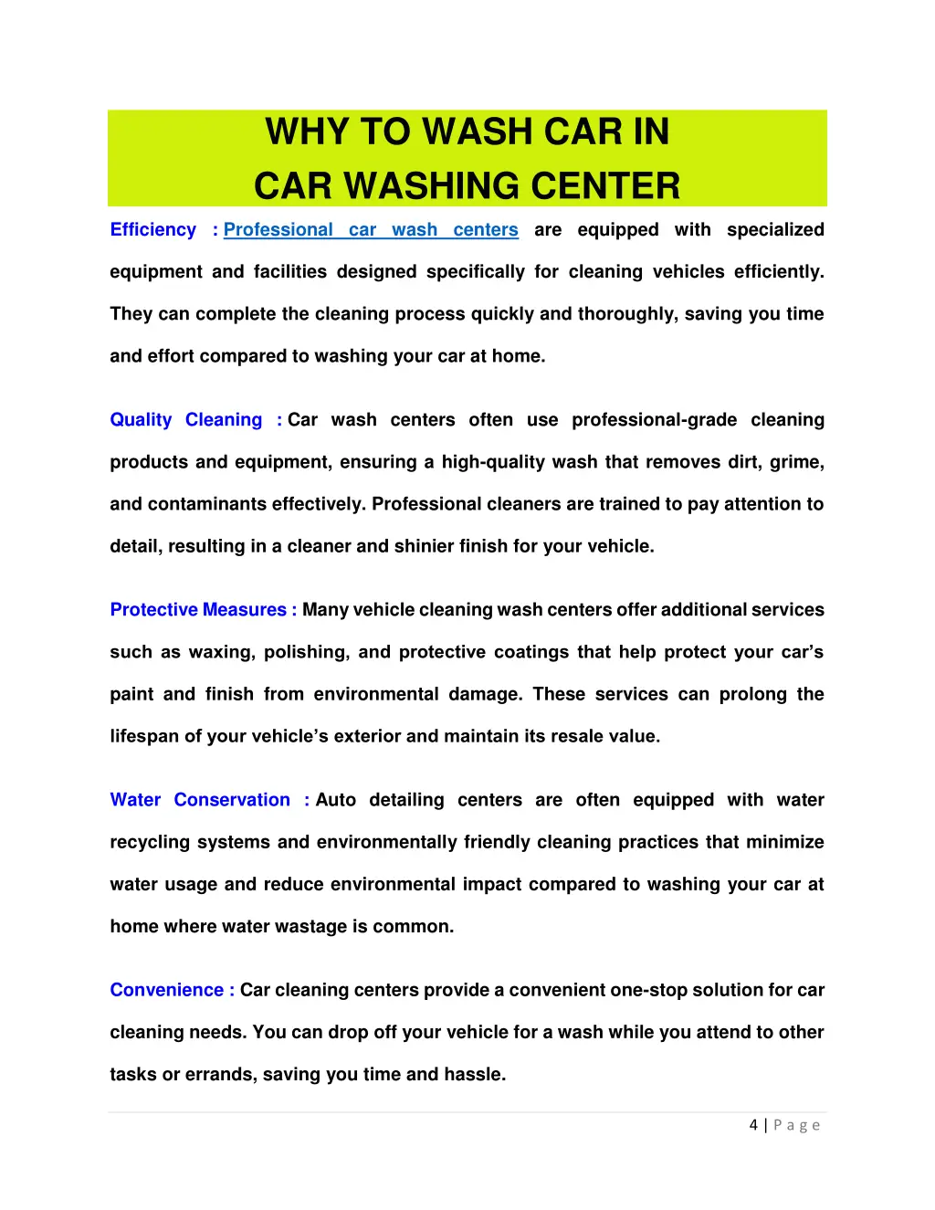 why to wash car in car washing center