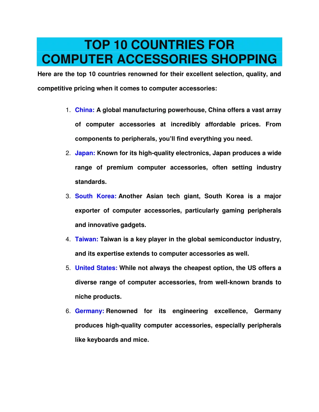 top 10 countries for computer accessories shopping