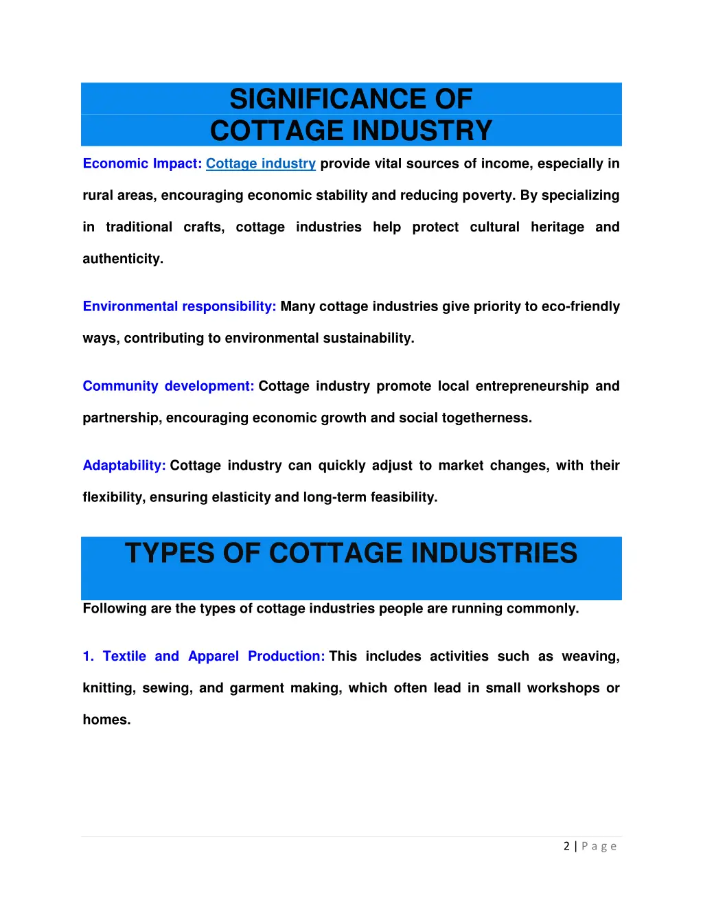 significance of cottage industry