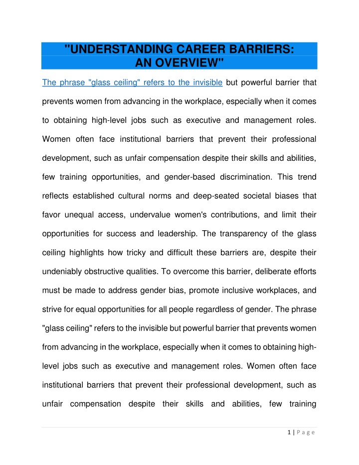 understanding career barriers an overview