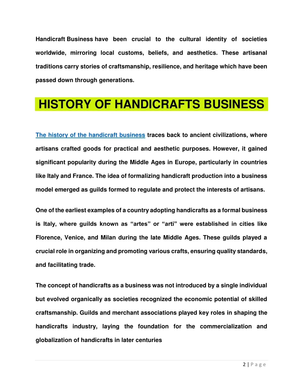 handicraft business have been crucial