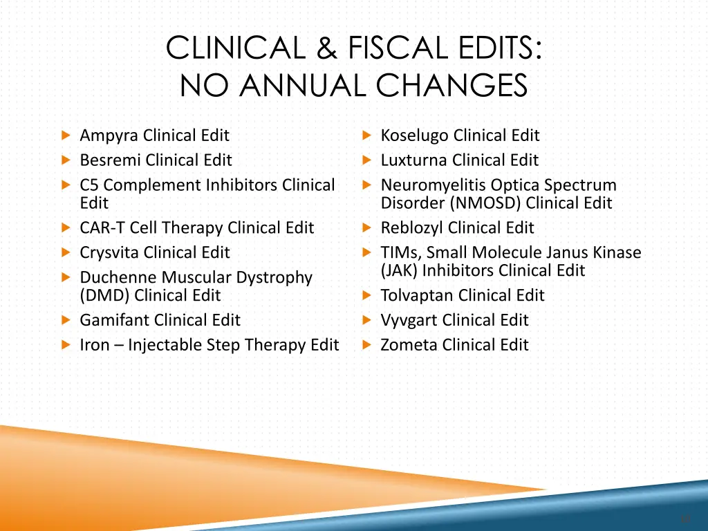 clinical fiscal edits no annual changes