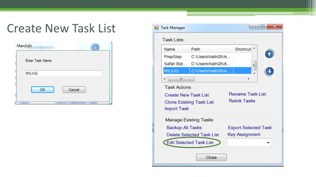 create new task list