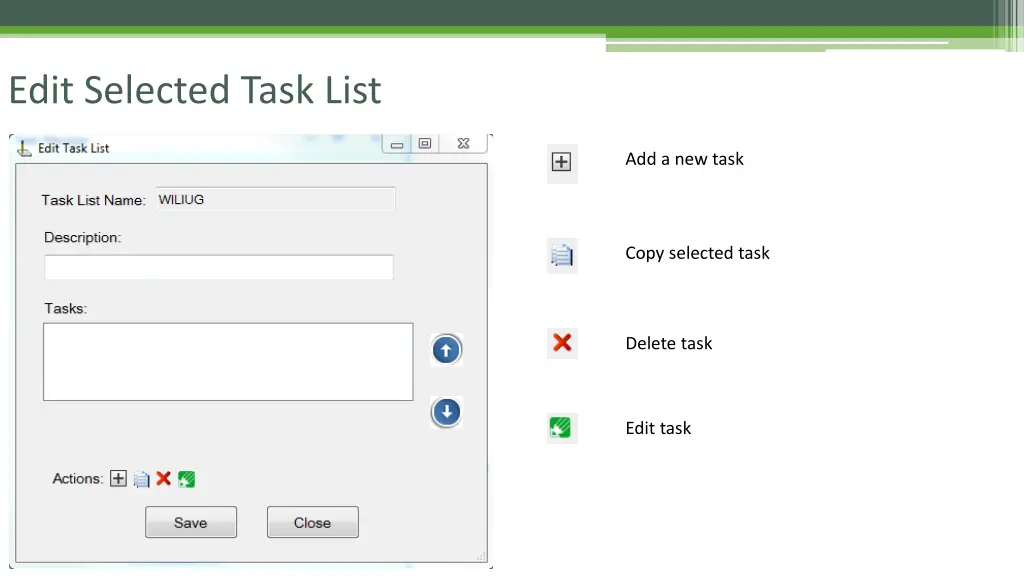 edit selected task list