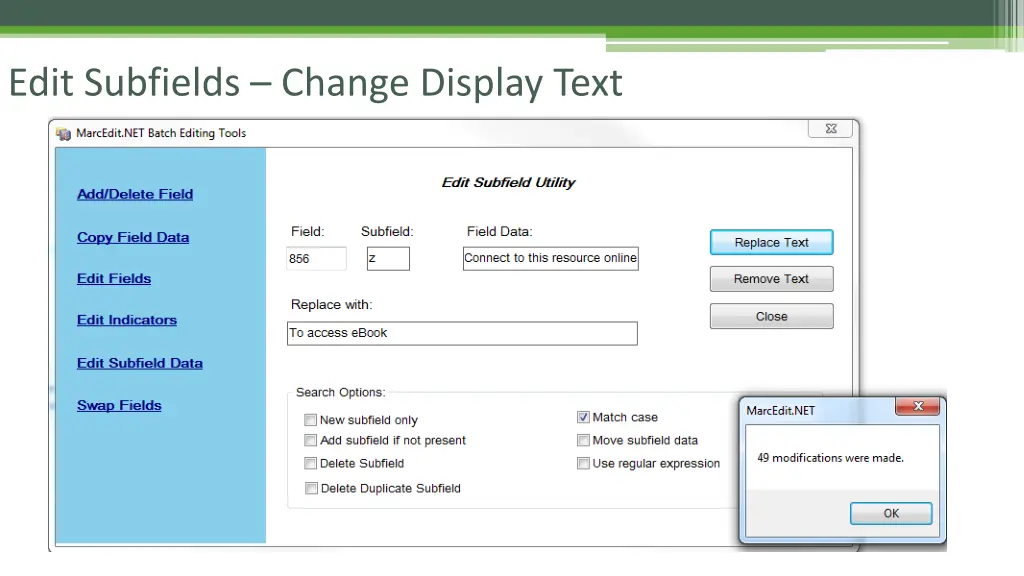 edit subfields change display text