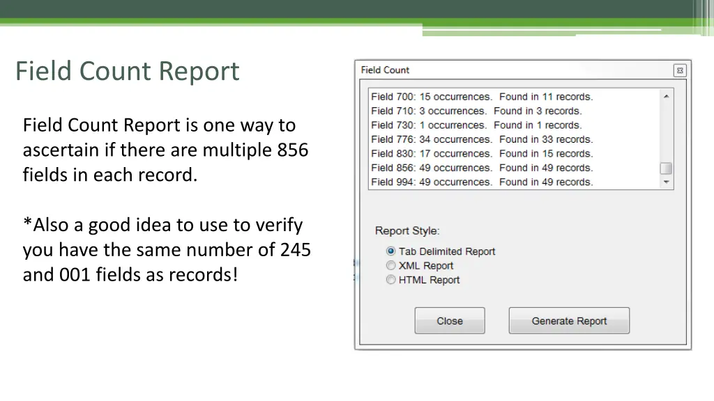 field count report