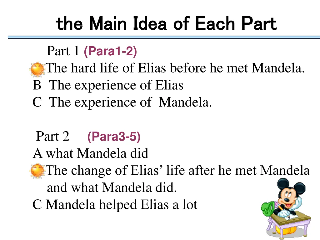 the main idea of each part the main idea of each