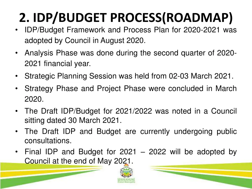 2 idp budget process roadmap idp budget framework