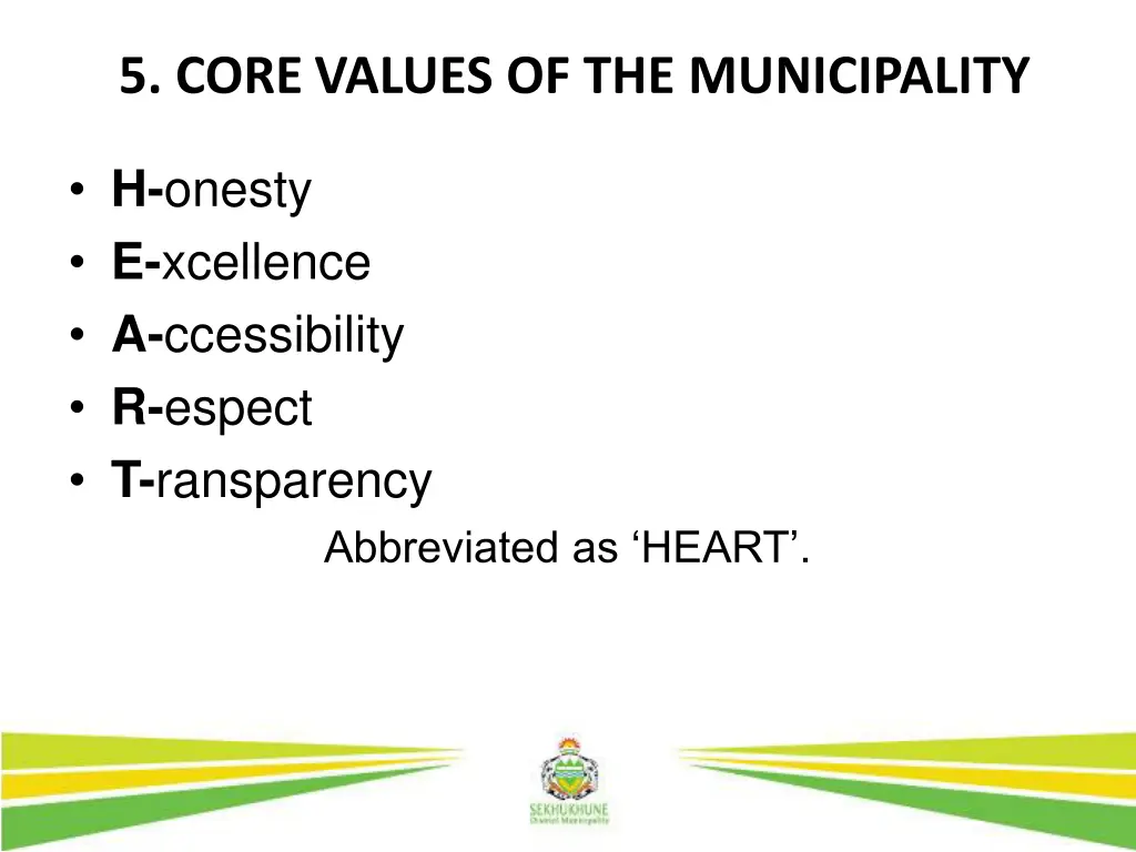 5 core values of the municipality