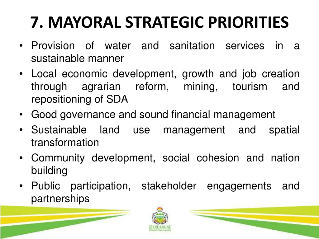 7 mayoral strategic priorities