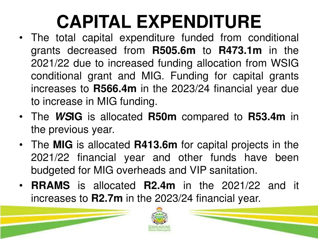 capital expenditure the total capital expenditure