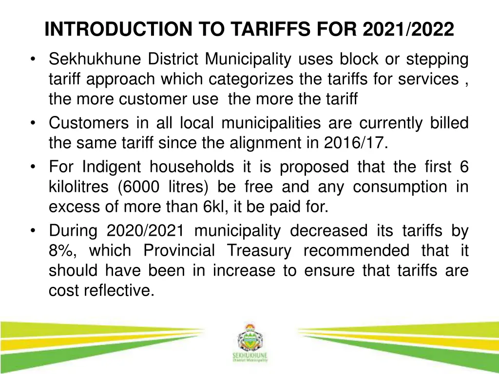 introduction to tariffs for 2021 2022 sekhukhune