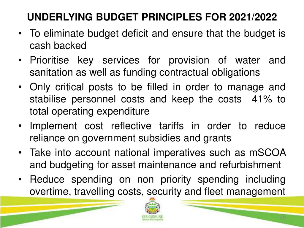 underlying budget principles for 2021 2022