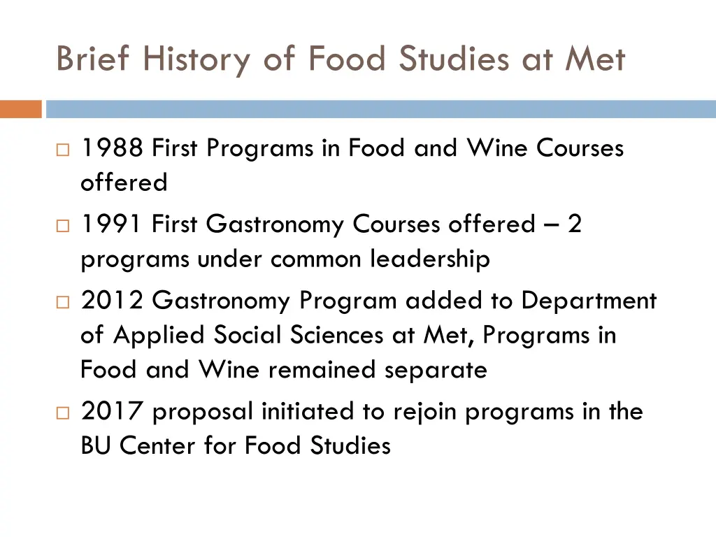 brief history of food studies at met