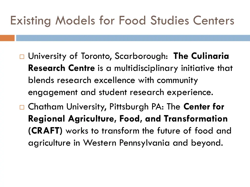 existing models for food studies centers