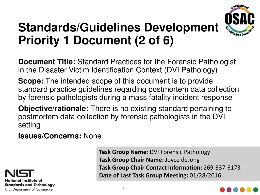 standards guidelines development priority 1