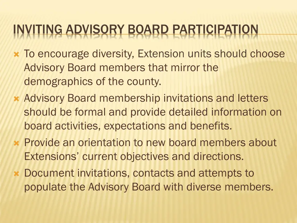 inviting advisory board participation