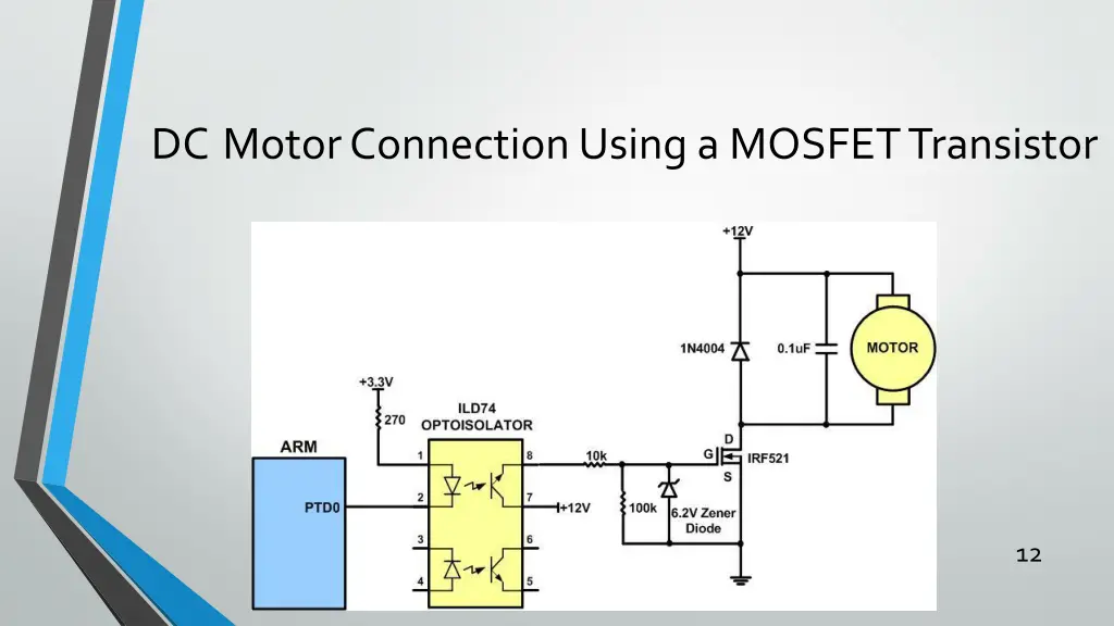 dc motor connection using a mosfet transistor