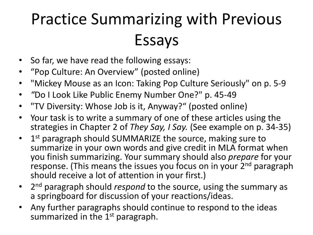 practice summarizing with previous essays