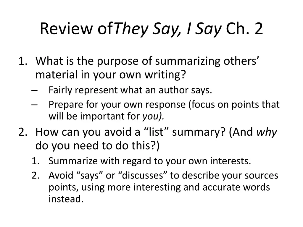 review of they say i say ch 2