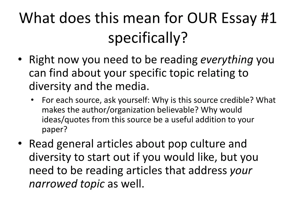 what does this mean for our essay 1 specifically