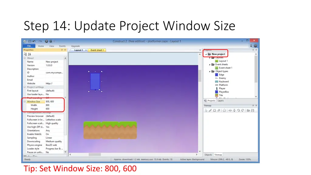 step 14 update project window size