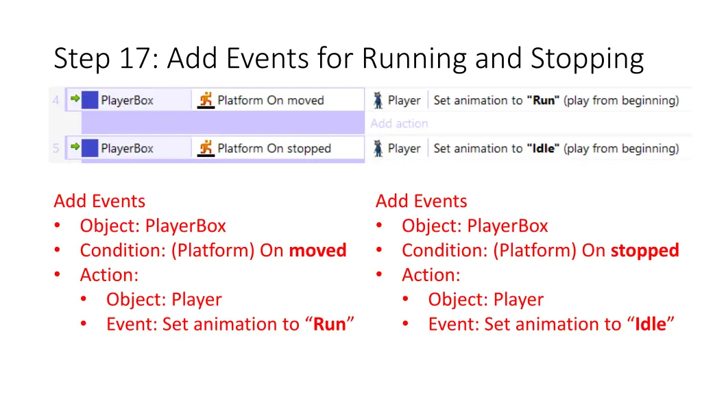 step 17 add events for running and stopping