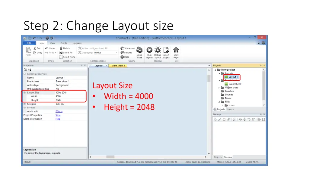 step 2 change layout size