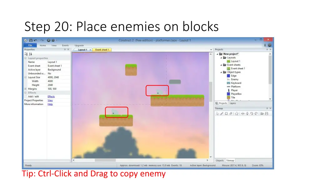 step 20 place enemies on blocks