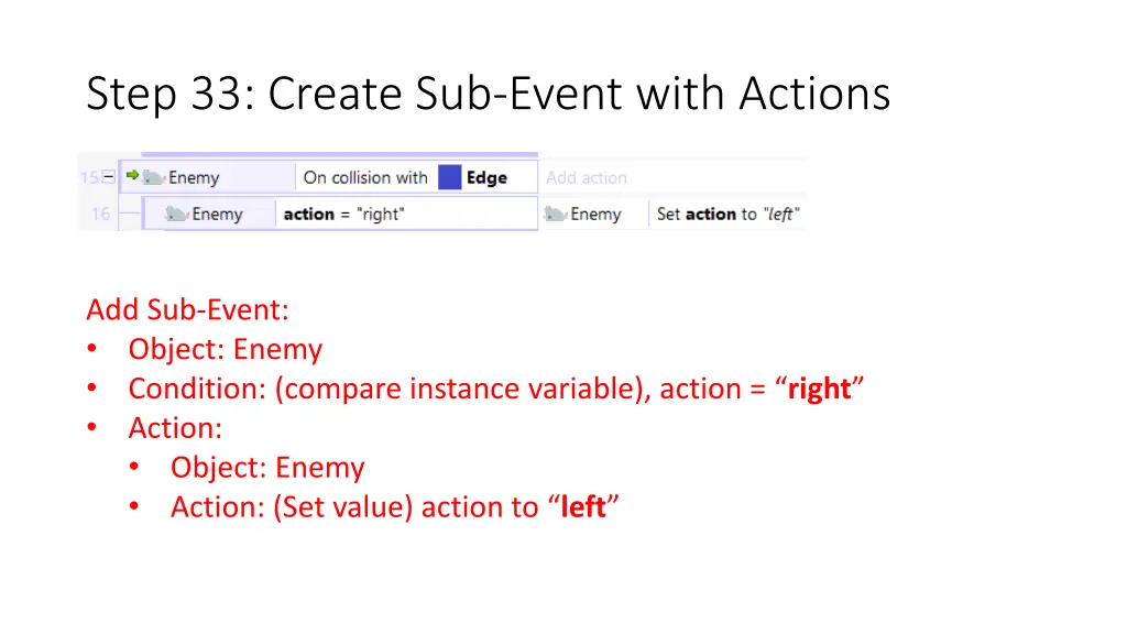 step 33 create sub event with actions