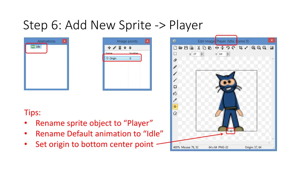 step 6 add new sprite player