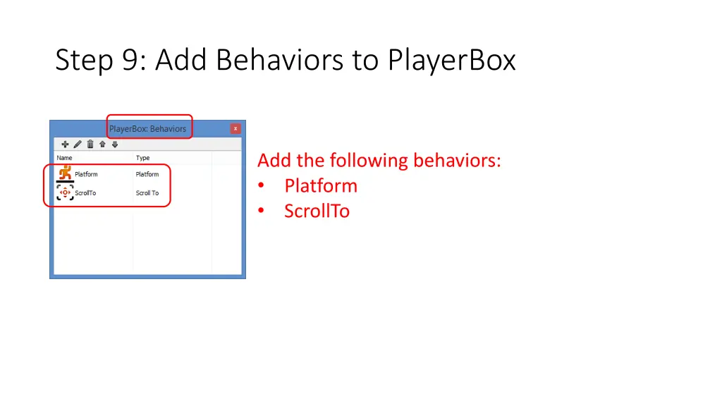 step 9 add behaviors to playerbox