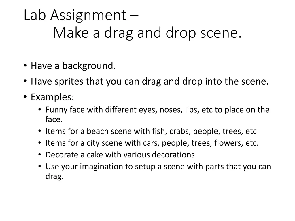 lab assignment make a drag and drop scene