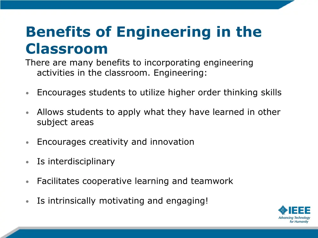 benefits of engineering in the classroom there