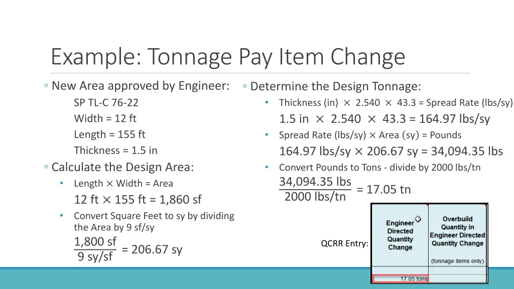 example tonnage pay item change