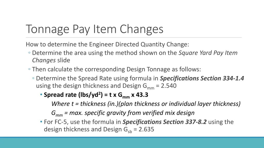 tonnage pay item changes