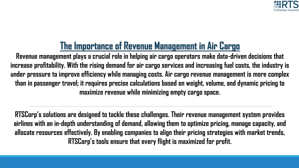 the importance of revenue management in air cargo