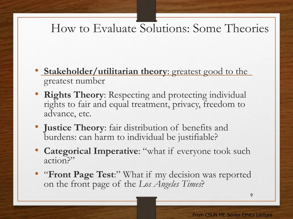 how to evaluate solutions some theories