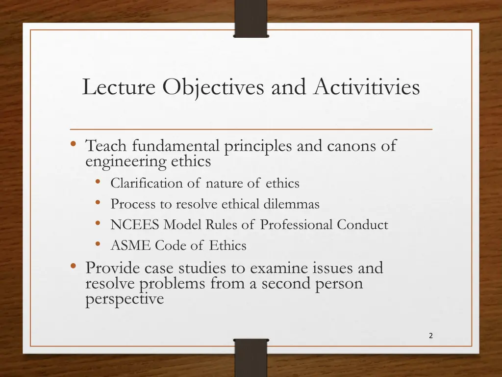 lecture objectives and activitivies