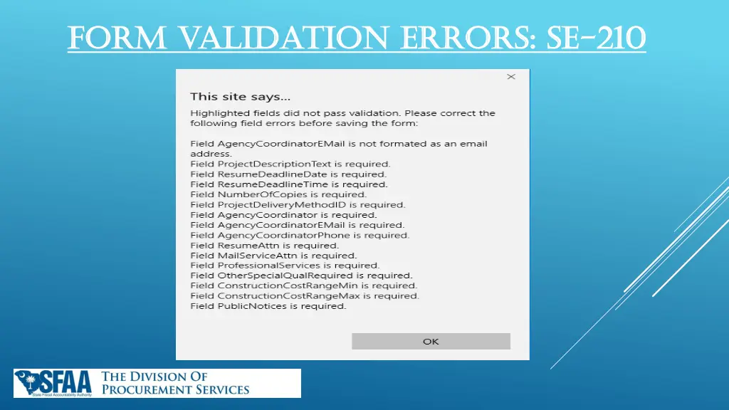 form validation errors se form validation errors