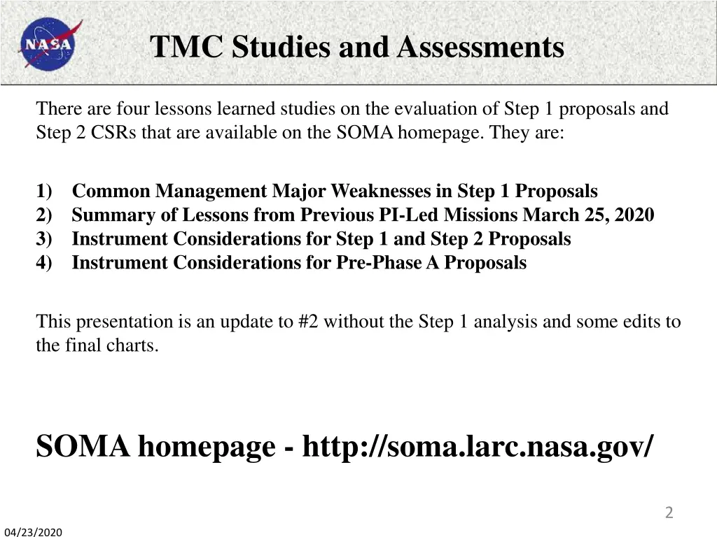 tmc studies and assessments